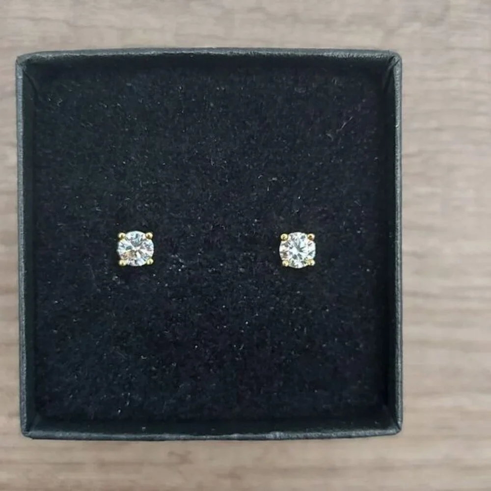 Gold 0.3 Carat Moissanite 925 Silver Sterling Stud Earrings - Picture 7 of 12